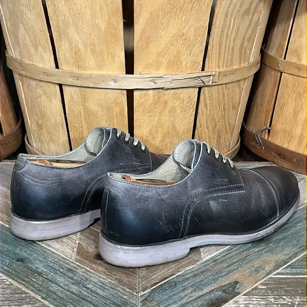 Kenneth Cole Reaction Tongue Tied Cap Toe Gray Leather Derby Oxfords Mens Size 9